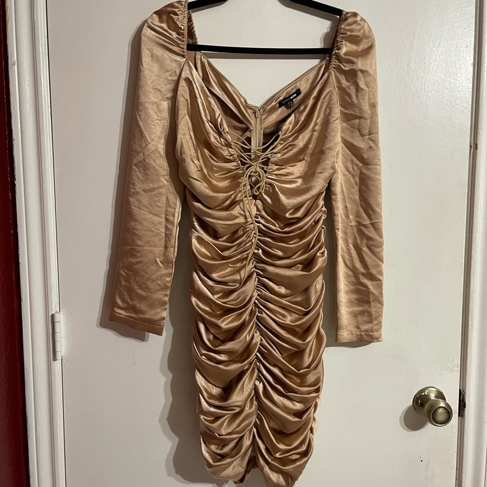 Fashion Nova Gold Ruched Bodycon Dress